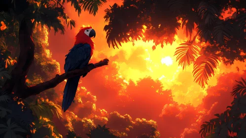Tropical Parrot in Sunset Glow