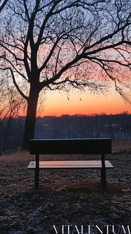 Sunset Silhouette with Bench Serenity