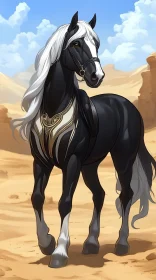 Elegant Black Horse with White Mane