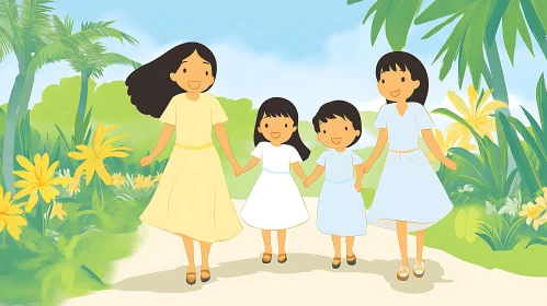 Children Walking Together: A Sunny Day
