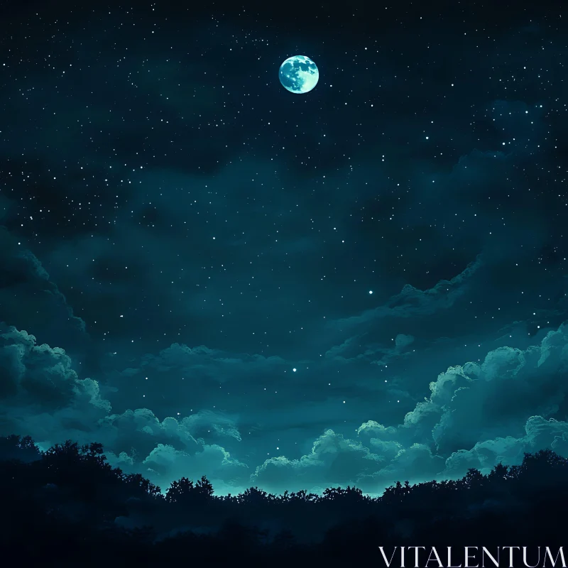 Moonlit Night Over Forest