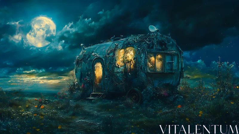 AI ART Vintage Caravan Under Moonlight