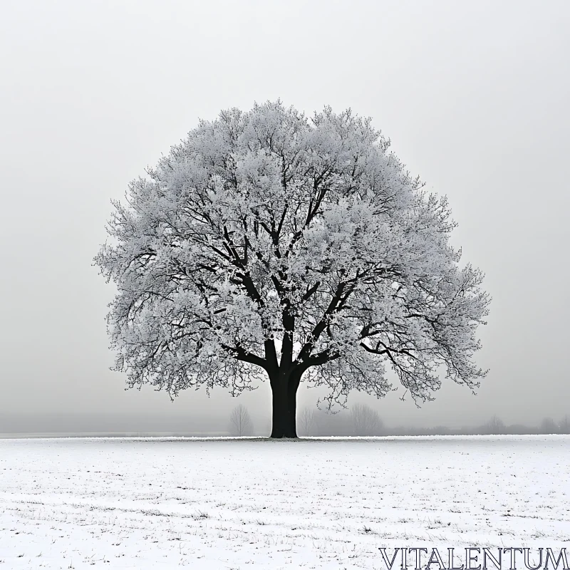Solitary Tree in Winter Field