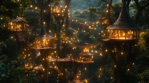 Magical Treehouse Village in Forest