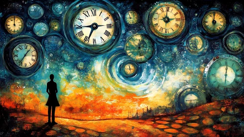 Timeless Silhouette: A Surreal Clockscape