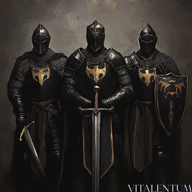 Three Armored Warriors with Golden Emblems