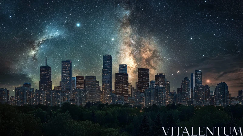 Urban Skyline with Milky Way