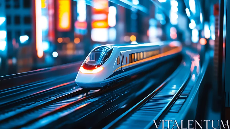 Sleek Train Amidst Neon Lights