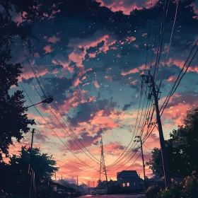 Evening Sky with Pink Clouds and Stars