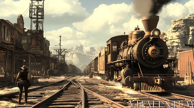 Old West Locomotive Scene AI Image