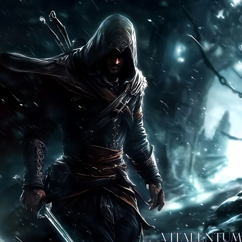 Dark Warrior in Snowy Landscape