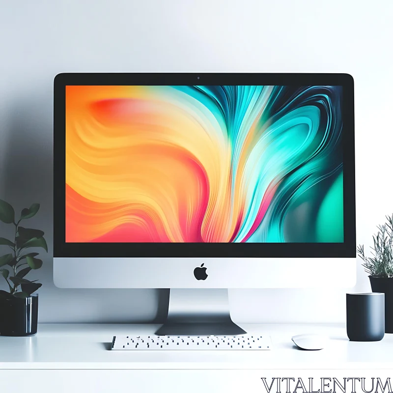 Stylish Workspace Featuring iMac with Colorful Screen
