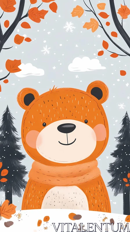 Cute Autumn Bear in Scarf Art