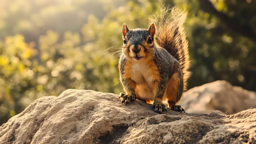Squirrel on Rock, Forest Backdrop