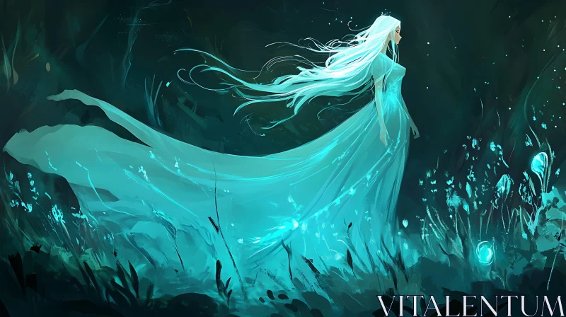 Glowing Woman in Teal Dress Artwork