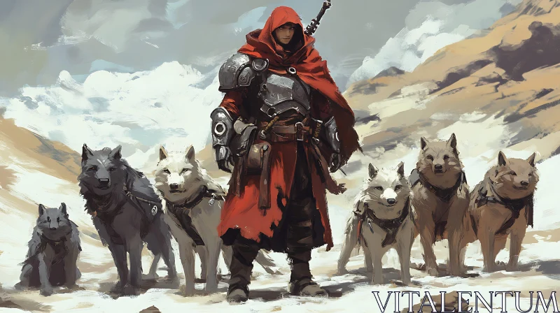 Red Hooded Warrior with Wolf Pack