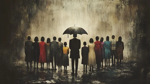 A Crowd Protected by Umbrella