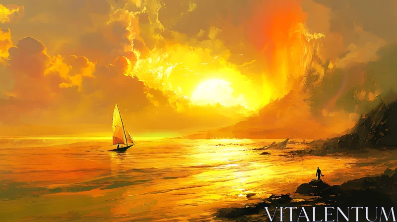 Sunset Sail: A Tranquil Seascape Painting