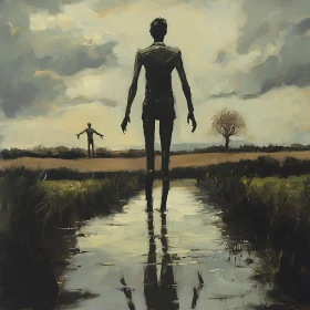 Silhouetted Figures in Dreamlike Field