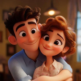 Loving Cartoon Couple Portrait