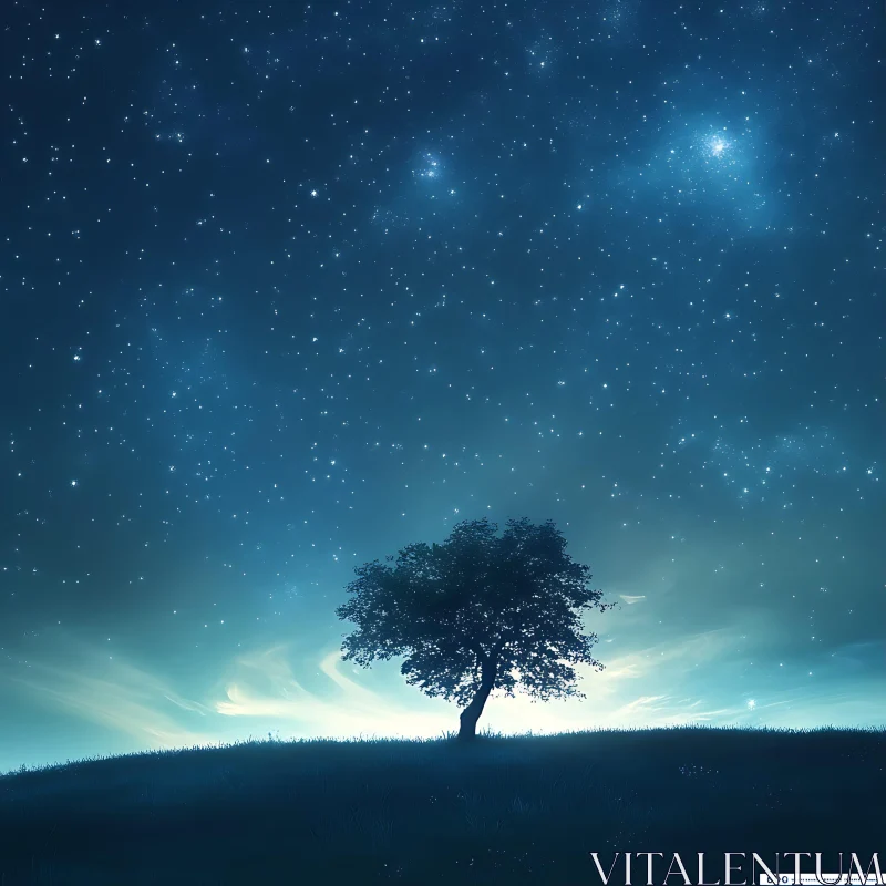 Lone Tree Under Starry Skies