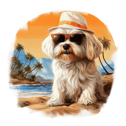 Cheerful Cartoon Dog Enjoying Sunset on Beach