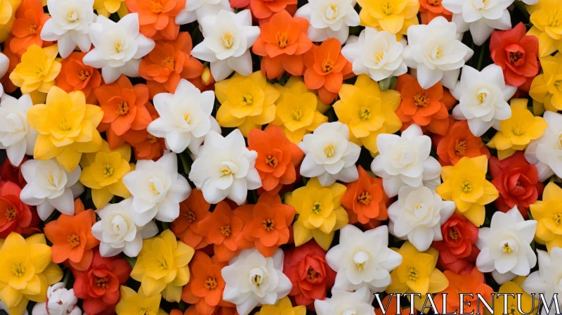 Colorful Daffodils in Zen-Influenced Garden Setting AI Image