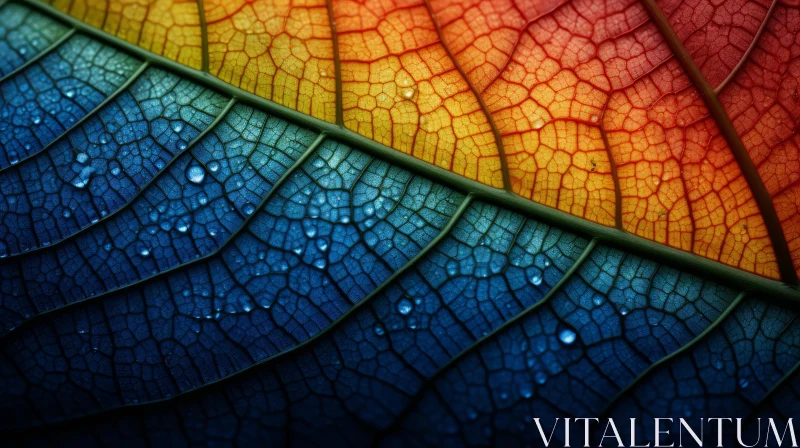 Colorful Leaf with Water Drops - Nature-Inspired Rainbowcore Art AI Image