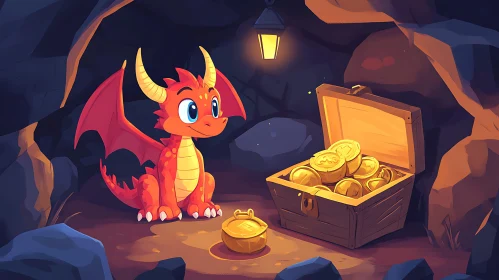 Cartoon Dragon with Treasure Chest