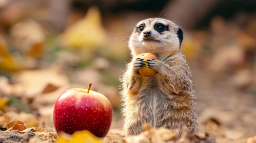 Whimsical Meerkat and Apple