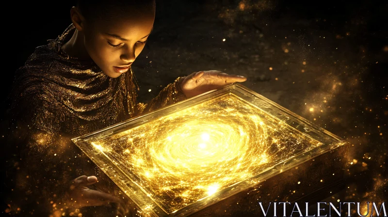 Celestial Tome of Golden Light AI Image