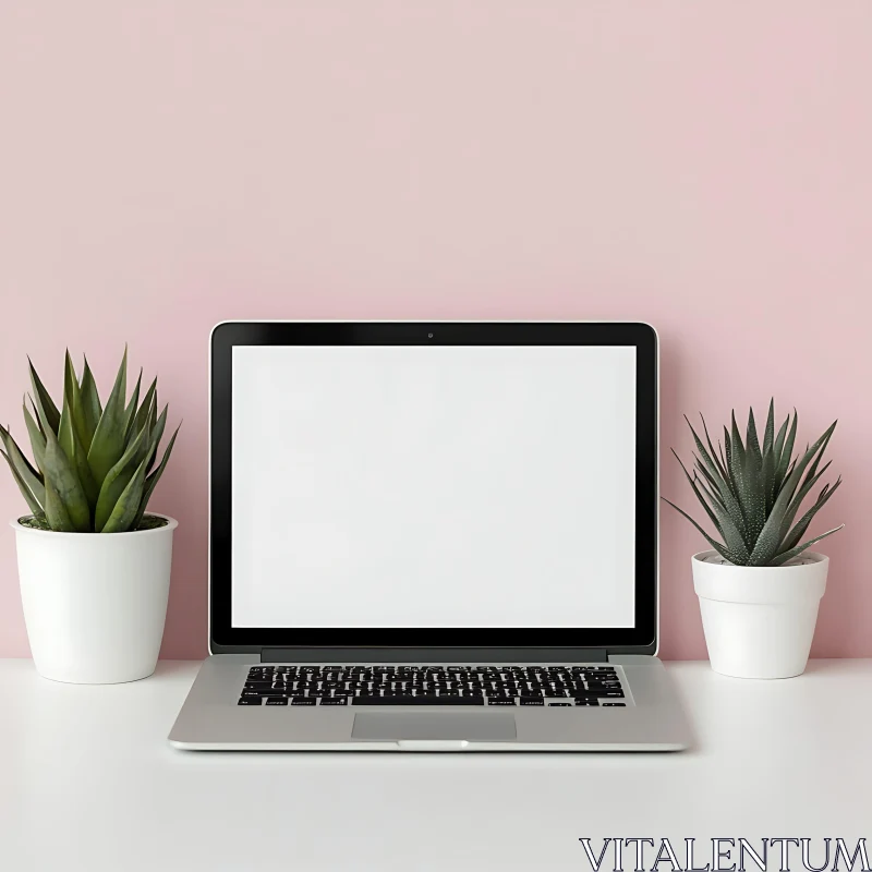 Clean and Modern Desk with Laptop and Greenery