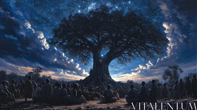 Night Gathering Under Ancient Tree