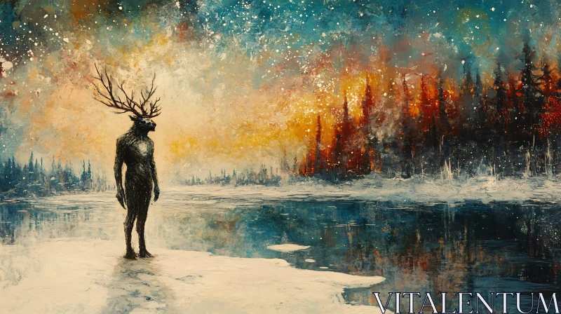 Winter's Guardian by the Frozen Lake