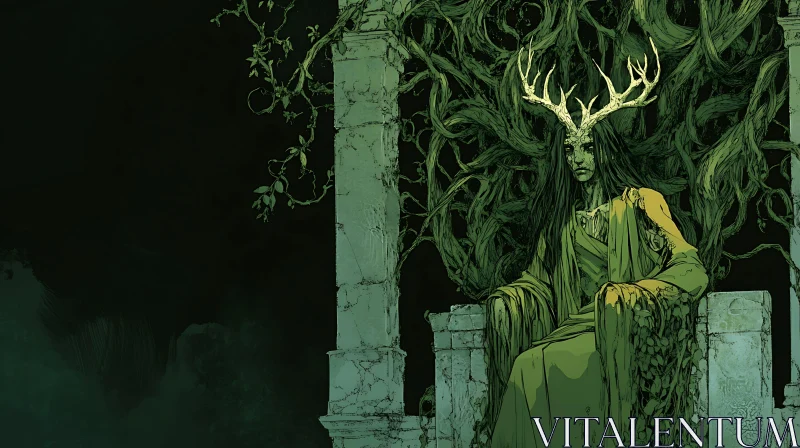 Green Lady on Throne with Antlers