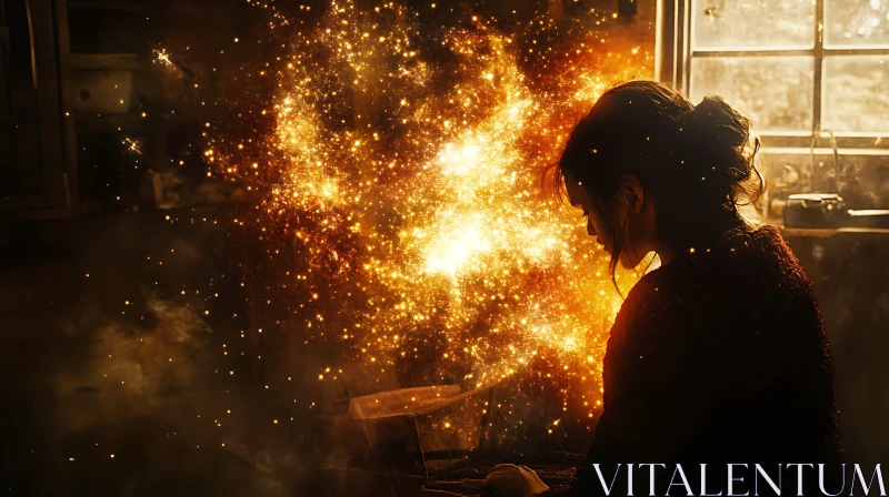 Woman Staring at Magical Light Display