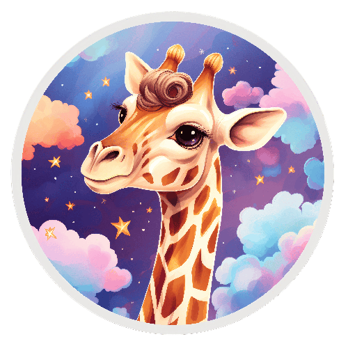 Dreamy Cartoon Giraffe Under Starry Night - Art Print