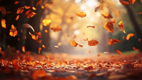 Autumnal Cascade of Leaves