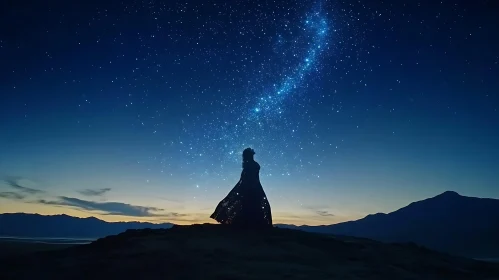 Celestial Silhouette: Woman Gazing at Stars
