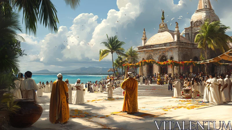 AI ART Festive Beach Gathering by Ancient Temple