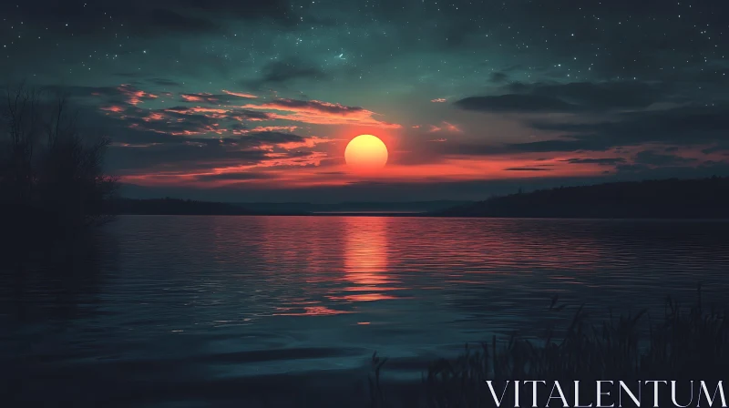Sunset Reflection on Calm Lake