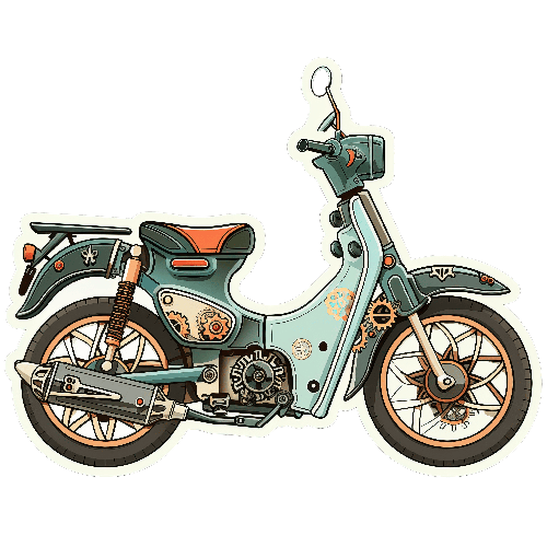 Light Blue Cartoon Motorcycle with Orange Seat