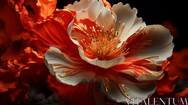 Luminous Orange Flower Art - Traditional Chinese Influence AI Image