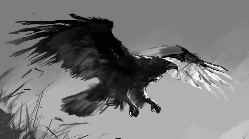 Majestic Eagle in Flight - Black and White Digital Painting