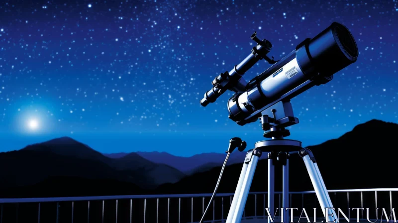 Telescope with Stars and Mountain Background - Digitally Enhanced Art AI Image