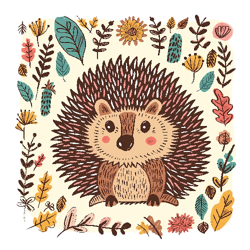 Whimsical Hedgehog Autumn Illustration for Merchandise