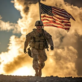 Patriotic Soldier with American Flag