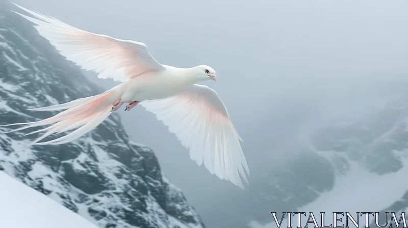 White Bird in Mountain Landscape AI Image