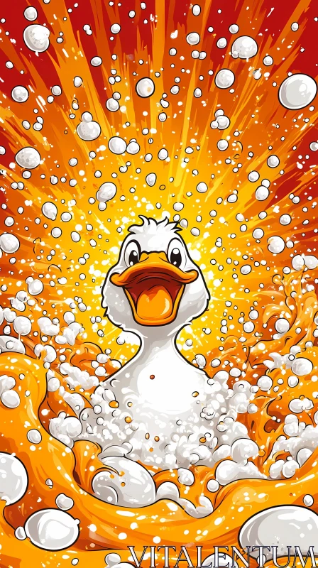 Playful Duck in a Sea of Bubbles AI Image