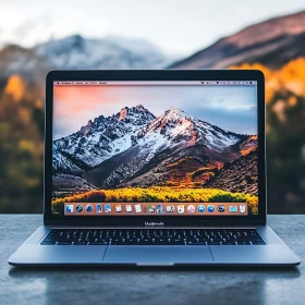 Outdoor Laptop with Mountain Background